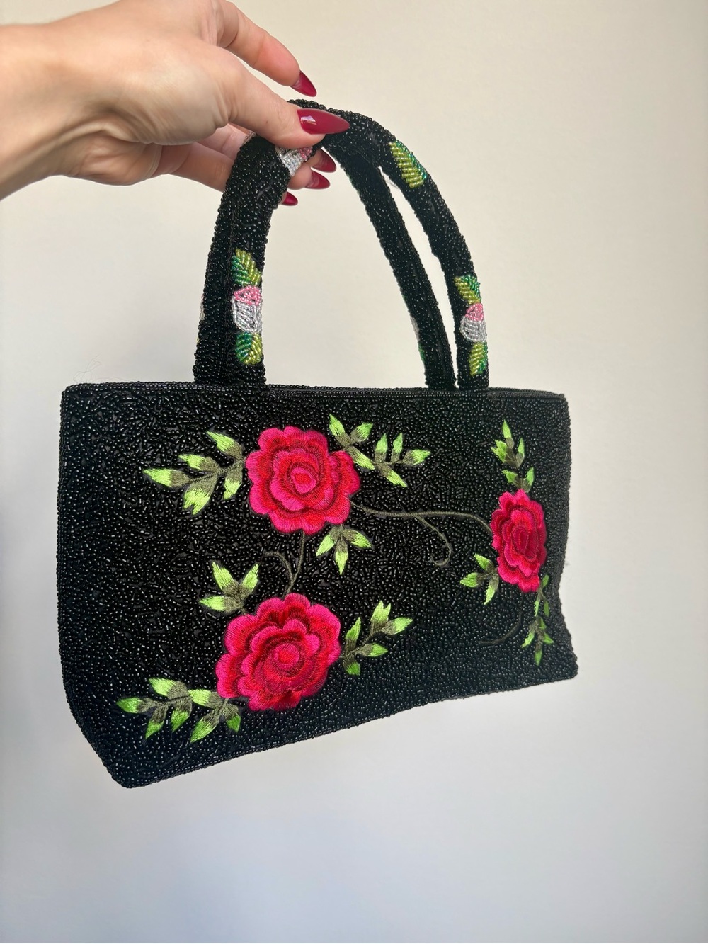 Vintage-Inspired Beaded & Embroidered Floral Handbag
